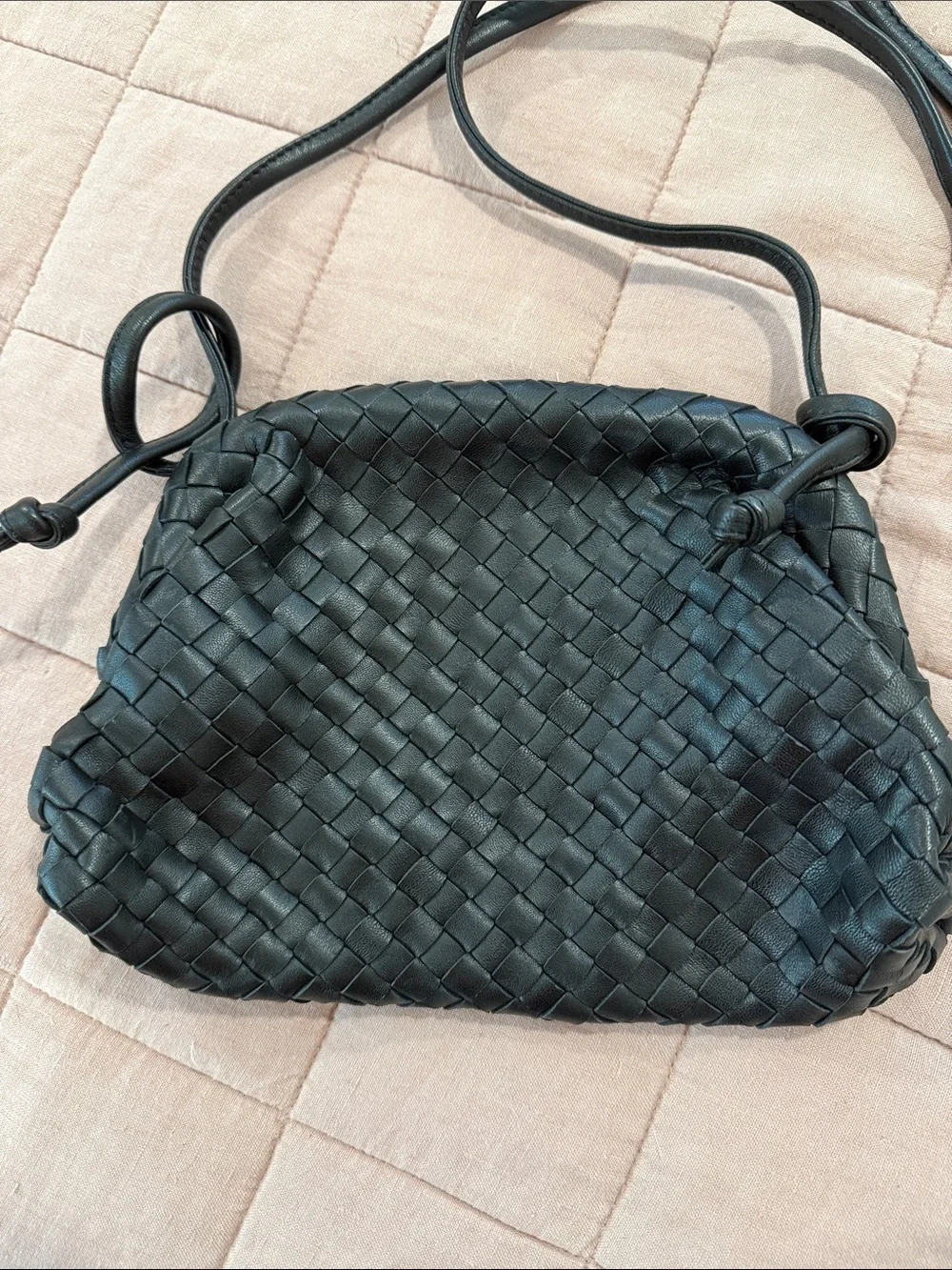 Handwoven Italian Leather Crossbody Pouch - Black
